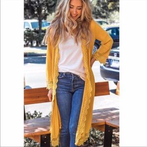 NEW Yellow Lace Trim Long Cardigan Kimono